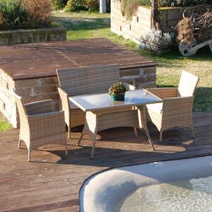 Set Salottino Polyrattan Color Naturale Divano Poltrone Tavolino per Arredo Giardino Terrazzo