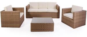 Set Salotto da Giardino Divano 3 Posti Tavolo e 2 Poltrone in Polyrattan Naturale Bertozzi Capri