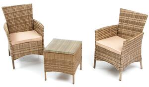 Set Bistrot Polyrattan Colore Naturale Poltroncine e Tavolino da Caffe' per Arredo Giardino Terrazzo