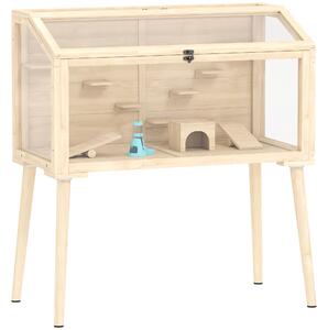 PawHut Gabbia per criceti, recinto per criceti nani, gabbia per piccoli animali con accessori, bottiglia d'acqua, 110 x 52 x 101 cm, legno, plastica | Aosom Italy