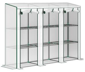 Outsunny Serra da giardino con ripiani a 3 livelli serra da balcone 3 porte avvolgibili con cerniera 215 x 46 x 151 cm bianco | Aosom Italy