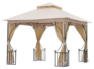 Gazebo da Giardino 3x3 m con Doppio Tettuccio in Metallo e Poliestere Beige