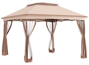 Gazebo Doppio Tetto Impermeabile con Zanzariere Marrone 3,25x3,25 m