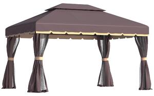 Gazebo da Giardino con Doppio Tetto e Zanzariera in Poliestere Caffè 2.9x3.9m
