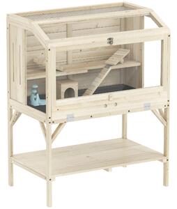 PawHut Gabbia per criceti, 2 livelli, gabbia per piccoli animali con vano portaoggetti, accessori, 84 x 53 x 110 cm, Legno naturale | Aosom Italy