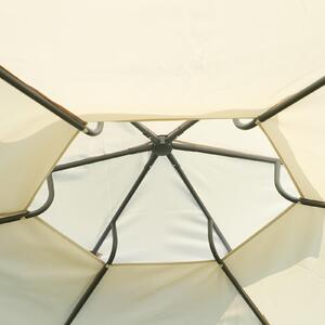 Gazebo da Giardino Ø3.6x2.7m in Metallo Doppio Tetto e Tende Beige