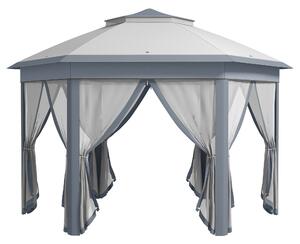 Outsunny Tenda Pieghevole 4x3,4 m con Doppio Tetto 6 Zanzariere Rimovibili e Borsa di Trasporto Anti-UV Grigio | Aosom Italy
