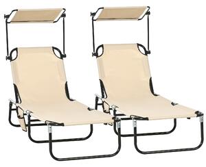 Coppia Di Lettini Pieghevoli Prendisole Tettuccio Parasole Schienale Regolabile In Alluminio Sdraio Spiaggia Mare Giardino Piscina 187x59x29 Cm Bianco 88035156 - 2