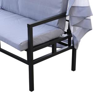 Gazebo da Giardino 2x2.9x2.45m in Acciaio Zanzariere e Panchine Grigio