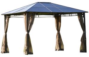 Gazebo da Giardino con Zanzariera 3,6x3m Tetto in Policarbonato Marrone