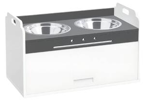 PawHut Ciotola rialzata per cani con armadietto, 2 ciotole con anelli antiscivolo, 60 x 30 x 35,5 cm, Bianco | Aosom Italy