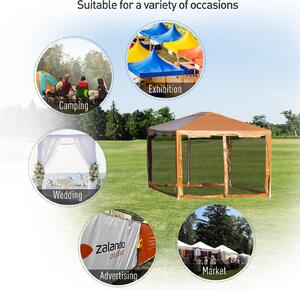 Gazebo da Giardino Pieghevole con Zanzariera 395x295x355 cm in Metallo e Polietilene Marrone Chiaro