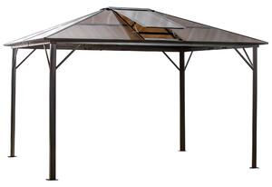 Gazebo da Giardino 3,45x2,8m con Tettuccio in Policarbonato Apribile Marrone