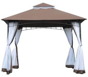 Gazebo da Giardino 3x3m con Zanzariera in Metallo e Poliestere Marrone e Bianco