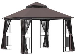 Gazebo da Giardino 3x3m con Zanzariera in Metallo Caffè