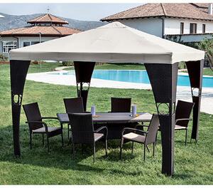 Gazebo da Giardino Struttura in Acciaio con Pannelli Laterai in Polirattan 300X300X259 Cm