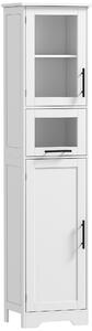 HOMCOM Colonna bagno con porta in vetro ripiani regolabili cassetto per spazi piccoli 40x31x170 cm Bianco | Aosom Italy