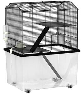 PawHut Gabbia per criceti gabbia per roditori 3 piani con ruote piattaforma e scala in filo d'acciaio 57 x 43 x 74 cm nero | Aosom Italy