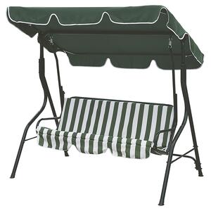Dondolo da Giardino 3 Posti 170x110x160 cm con Tetto Parasole in Acciaio e Poliestere a Righe Verde
