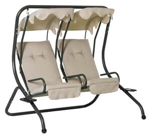 Dondolo da Giardino 2 Posti con Tettuccio Parasole e Vassoio Porta Bevande in Acciaio Beige