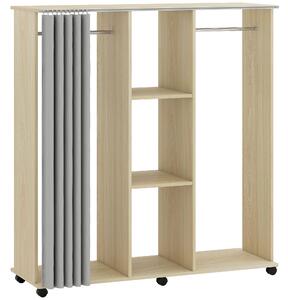 HOMCOM Armadio appendiabiti Mobile contenitore 6 ruote 120L x 40l x 128H cm in legno naturale | Aosom Italy