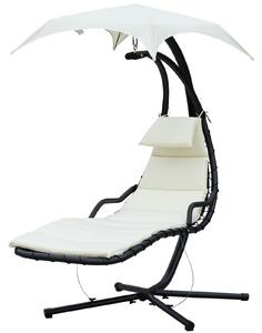 Sedia Dondolo Pensile Relax Chaise Longue di Lusso con Tettuccio Crema