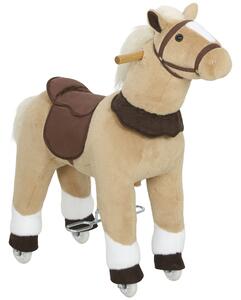 AIYAPLAY Cavallo da cavalcare per bambini, rivestimento in tessuto, telaio stabile, ruote morbide, cavallo a dondolo, 3-5 anni, Marrone | Aosom Italy