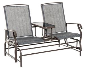 Dondolo 2 Posti da Giardino 81x148x100 cm con Tavolino in Ferro e Textilene Marrone