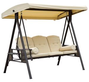 Dondolo 3 Posti da Giardino 208x121x172 cm in Metallo e Tessuto Beige