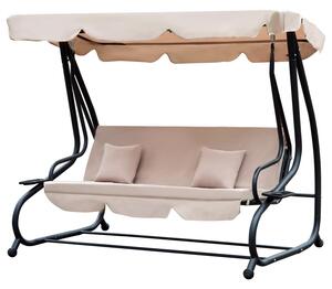 Dondolo 3 Posti da Giardino con Schienale Reclinabile per Funzione Letto Beige