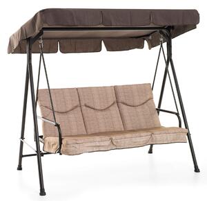 Dondolo 3 Posti da Giardino 184x120x160 cm in Ferro e Poliestere Madagascar Beige