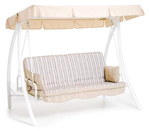 Dondolo 3 Posti da Giardino 198x140x174 cm Schienale Reclinabile per Funzione Letto Marrakech Bianco e Beige