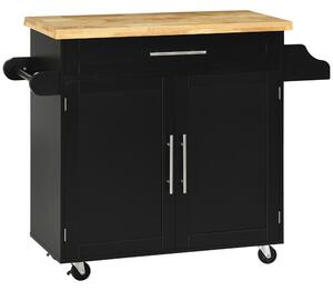 HOMCOM Carrello da cucina Carrello di servizio Isola cucina, 1 portaspezie, 1 portasalviette, 109 cm x 40 cm x 89 cm, Nero | Aosom Italy