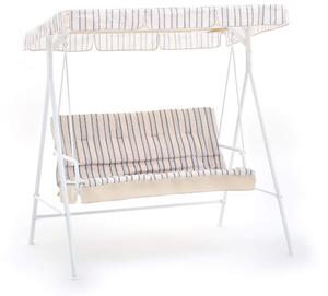 Dondolo 3 Posti da Giardino 160x118x155 cm in Ferro e Poliestere Pemba Bianco