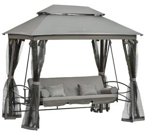 Dondolo Letto 3 Posti con Gazebo da Giardino 256x172x248 cm con Zanzariera e Cuscini Grigio