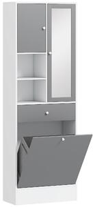 HOMCOM Armadio da bagno con cestino per il bucato e porta specchiata ripiano regolabile 62 x 28,3 x 181 cm grigio e bianco | Aosom Italy