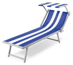 Lettino Prendisole da Spiaggia in Textilene con Parasole Taddei Rimini Bianco e Blu