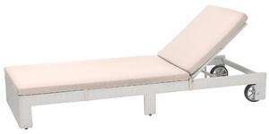 Lettino da Giardino in Polyrattan con Cuscino Adila Bianco