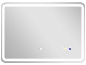 HOMCOM Specchio da bagno con luce LED 70x50 cm con Bluetooth 3 colori luce Orologio digitale Antiappannamento Funzione memoria | Aosom Italy