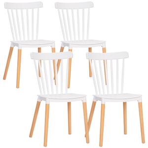 HOMCOM Set di 4 sedie in stile scandinavo con schienale alto, seduta in polipropilene, gambe in faggio 48 x 52,5 x 83 cm Bianco | Aosom Italy