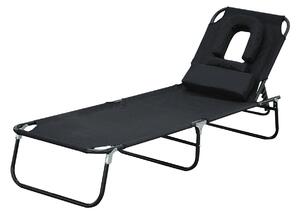 Lettino Sdraio con Apertura per Viso Pieghevole in Tessuto Oxford Nero 190x56x28 cm