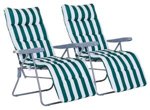 Set 2 Sedie a Sdraio da Giardino Sdraio Prendisole con Braccioli Reclinabili bianco e verde
