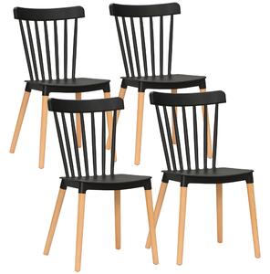 HOMCOM Set di 4 sedie nordiche, schienale alto, sedute in polipropilene, gambe in legno di faggio, 48 x 52,5 x 83 cm, Nero | Aosom Italy