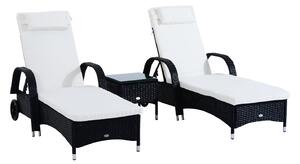 Set 2 Lettini Prendisole da Giardino in Rattan Sintetico con Materassino Imbottito e Tavolino Nero