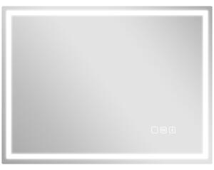 HOMCOM Specchio da bagno con illuminazione LED, pad antiappannamento, 3 colori regolabili, orologio, 600 x 800 mm, color argento | Aosom Italy