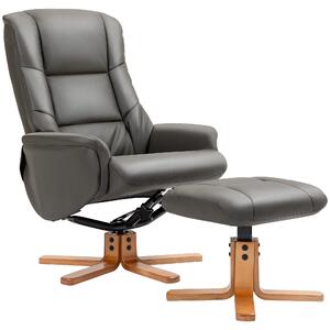 HOMCOM Poltrona relax con poggiapiedi, schienale regolabile, seduta reclinabile, imbottita, rivestimento sintetico, grigio | Aosom Italy