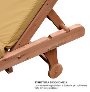 Lettino Prendisole in Legno con Vassoio e Materassino Marrone Chiaro