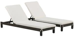 Set 2 Lettini Prendisole in Acciaio Marrone con Cuscino Crema