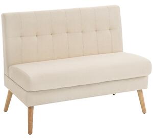 HOMCOM Divano 2 posti, schienale capitonné, gambe in legno, imbottitura spessa, effetto lino, per spazi ridotti, beige | Aosom Italy
