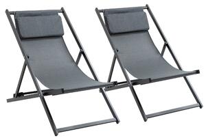Set 2 Sedie Sdraio Pieghevoli in Alluminio 96,35x58x91,5 cm Rex Grigio